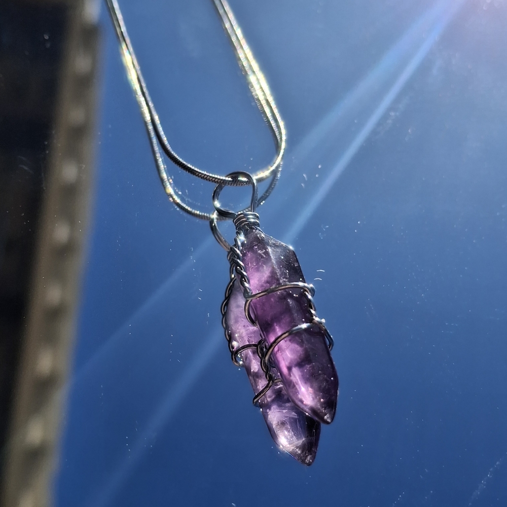 Handcrafted Amethyst Wire-Wrap Pendant Necklace - Purple